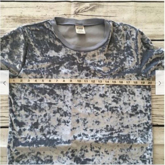 PINK by Victoria's Secret Short Sleeve Blue Velour Velvet Crop Top Blouse - Picture 6 of 7